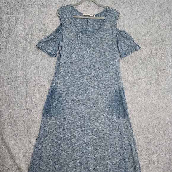 Soft Surroundings Electra Cold Shoulder Knit Maxi Dress Women's L Tall Blue Cozy - Picture 1 of 9
